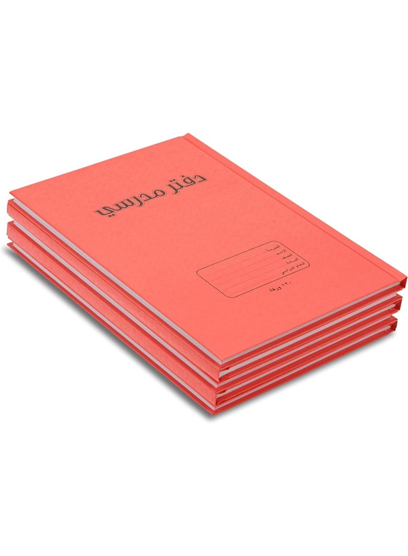 FIS Oman Design, Hard Cover Notebook, Glued Binding, Size 180x250mm, 120 Sheets, 240 Pages, White Paper, Single Ruled with Border, Arabic, Packet of 5 Pieces, Neon Red Color-FSNBOM120NRE - Image 1